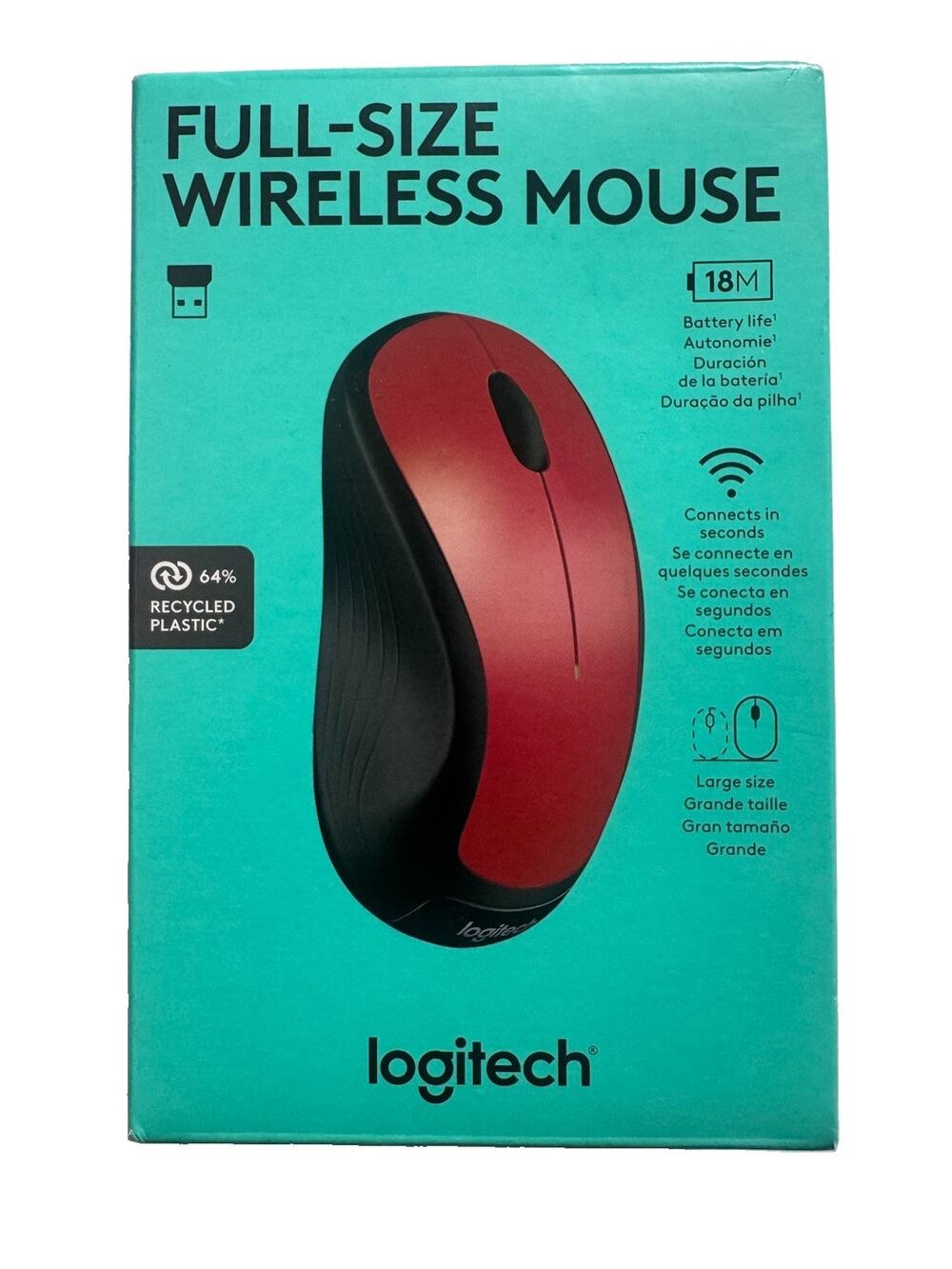 Logitech M310 Red Full Size Wireless Mouse M310 Flame Red 910-002486